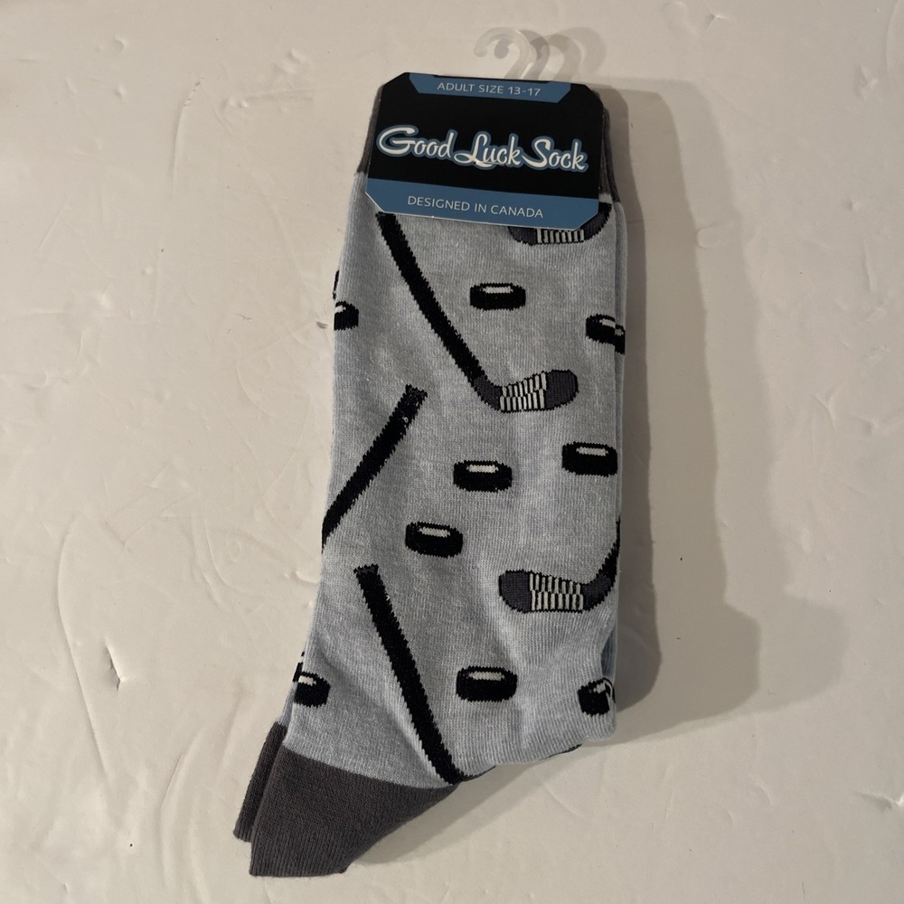 Good Luck Sock Mens Dress Socks Hockey Sticks and Pucks Blue Size 13-17 2083